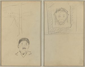 Peyzaj ve İnsan Başı; Bir Meydanın İçinde Maymun Başkanı [rekto] by Paul Gauguin