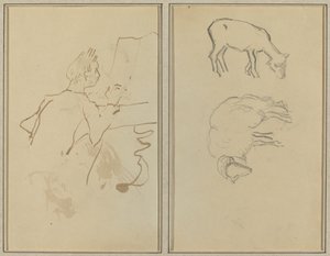 Piyano Çalan Adam; İki Koyun [verso] by Paul Gauguin