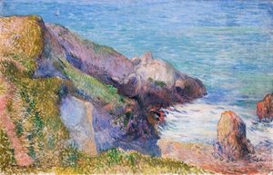 Brittany sahilindeki kayalıklar by Paul Gauguin