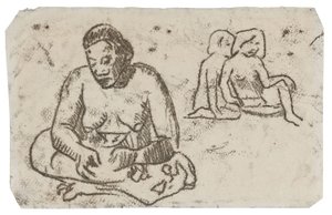 Oturan Kadın (Sister of Charity tablosuyla ilgili), c.1902 (fildişi dokuma kağıt üzerine siyah mürekkeple transfer çizimi) by Paul Gauguin