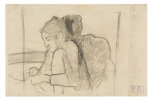 Oturan Tahiti Kadını (rekto), Horoz ve Tavuk Eskizleri (verso) by Paul Gauguin