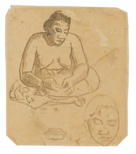 Oturan Tahiti Kadını (rekto); Ayakta Tahiti Kadını (verso) by Paul Gauguin