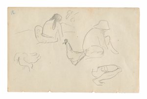 Oturan Figürler ve Tavukların Eskizleri (recto), Çıplak Dişi Gövde (Te a no areois [The Seed of the Areoi] resmiyle ilgili) (verso), Carnet de Tahiti