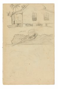 Renk İşaretleri ve Köpeklerle Tahiti Konutu Eskizleri by Paul Gauguin