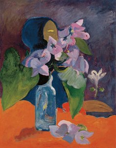 Çiçekler ve İdol ile Natürmort, Gauguin, Paul Eugene Henri (1848-1903). Tuval üzerine yağlı boya, yaklaşık 1892, Ebat : 40,3x32. Kunsthaus Zürih by Paul Gauguin