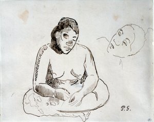 Tahitili kadın oturan Paul Gauguin (1848-1903) tarafından mürekkep çalışması 19. yüzyıl Paris, Louvre Müzesi by Paul Gauguin