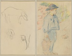 Bir Domuzun Üç Çalışması; Bir Sürahi ile Yürüyen Breton Boy [rekto] by Paul Gauguin