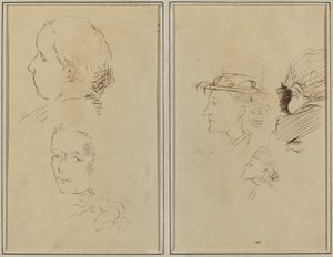 İki Kafa Çalışması ve Çömelmiş Çıplak Kadın; İki Kadın Başı ve Bir Çocuk Başı [rekto] by Paul Gauguin