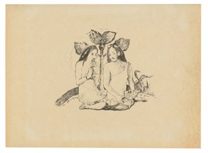İki Maori Kadını Çömelmiş by Paul Gauguin