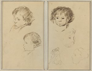 Bir Çocuğun Kafasına İlişkin İki Çalışma; Bir Çocuğun Kafası, Profildeki Bir Kadın ve Bir Hayvanla Güreşen Bir Adamın İki Çalışması [rekto] by Paul Gauguin