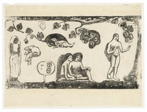 Geç Ahşap Blok Baskılar Takımından Kadınlar, Hayvanlar ve Yapraklar by Paul Gauguin