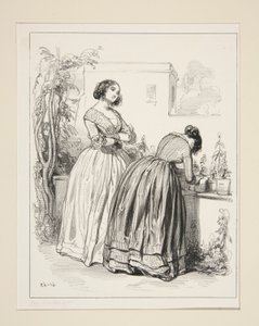 Organdi elbise, düz atkı, manşet ve fırfırlar, by Paul Gavarni