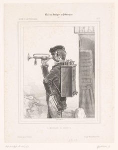 Musluk satıcısı trompet çalıyor Le Marchand de robinets (nesne üzerindeki başlık) Komedi müzisyenleri (dizi adı) Müzisyenler Comiques ou Pittoresques (nesne üzerine seri başlığı) by Paul Gavarni