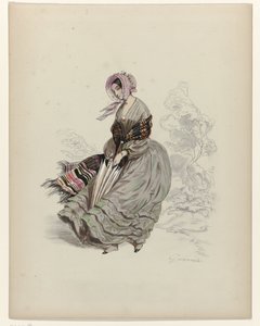 Şemsiyeyle rüzgarda yürüyen kadın, 1840 by Paul Gavarni