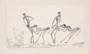 Candide, bölüm 16. İki maymun onları kalçalarını ısırarak takip ederken, 1911. by Paul Klee