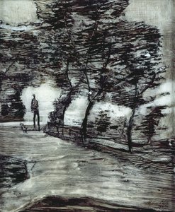 Uzun boylu adam ve köpek ile park yolu by Paul Klee