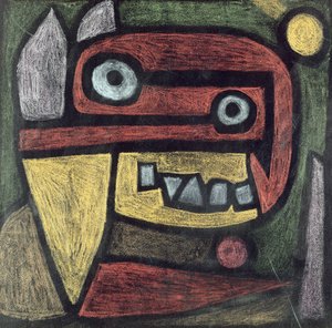 İsimsiz (Maske: vahşi hayvan) c.1939 (kağıt üzerine renkli kalem ve renkli macun) by Paul Klee
