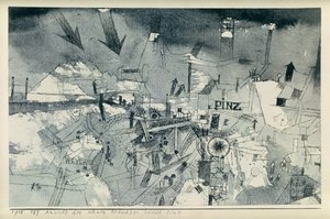 Şiddetle tehdit altındaki Pintz şehrinin görünümü by Paul Klee