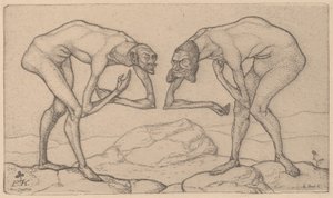 Birbirlerinin daha yüksek bir konumda olduğunu varsayan iki adam, Two Men Meet ile tanışır..., 1903. by Paul Klee