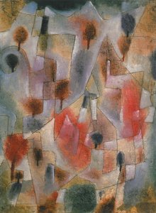 mavi ve kırmızı ağaçlarla dolu manzara, 1920. by Paul Klee