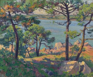 Trieux Nehri üzerindeki çam ağaçları. 1913 by Paul Madeline