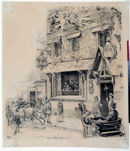 Cabaret du Chat Noir girişinin görünümü. Paul Merwart (1855-1902) tarafından mürekkep çizimi 19. yüzyıl Paris, Musee Carnavalet