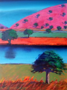 Pink Hill 2 (kart üzerinde akrilik) by Paul Powis