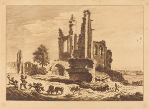 Sığır ve Odun Doğrayan Bir Adam ile Harap Manastır by Paul Sandby