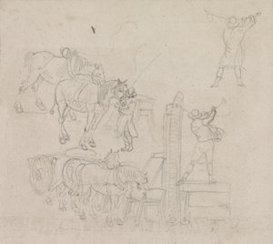 Atları için su pompalayan bir arabacının çalışmaları (kağıt üzerine kurşun kalem) by Paul Sandby