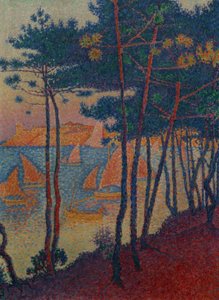 Yelkenler ve çam ağaçları by Paul Signac