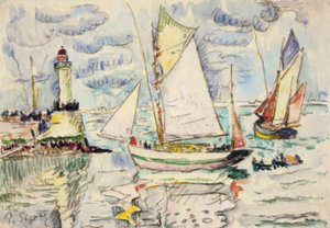 Granville limanının girişinde iki balıkçı gemisi by Paul Signac
