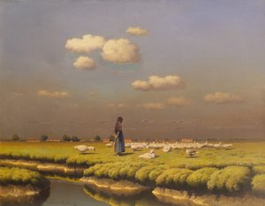 Kaz Kız ile Manzara (tuval üzerine yağlı boya) by Paul Wilhelm Keller Reutlingen