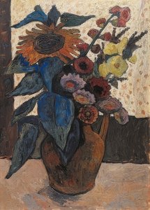 Ayçiçeği, gülhatmi ve gürgen ile natürmort. 1907 by Paula Modersohn Becker