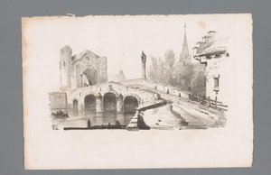 Kapılı bir köprünün görünümü, arka planda bir kilise Manzara ilkeleri (dizi başlığı) Principes de paysages (dizi başlığı)