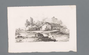Bir nehir üzerinde bulunan bir evin görünümü Manzara ilkeleri (dizi başlığı) Principles de paysages (dizi başlığı) by Paulus Lauters