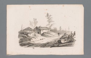 Köy yolu ve evleri ile tepelik manzara Manzara ilkeleri (dizi başlığı) Principles de paysages (dizi başlığı) by Paulus Lauters