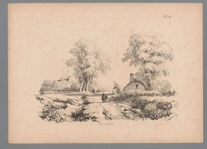Bir yolda iki ev ve iki figür ile manzara Paulus Lauters tarafından Peyzaj Çalışmaları (seri başlığı) Nouvelle suite de P. Lauters için 40 etüt (seri başlığı) by Paulus Lauters