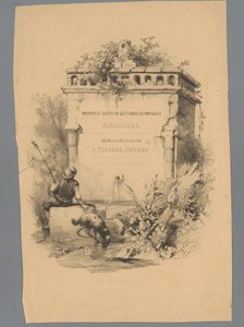 Bir çeşmenin kenarında oturan köpekli adam Paulus Lauters tarafından Peyzaj Çalışmaları (seri başlığı) Nouvelle suite de 40 études de P. Lauters (nesne üzerine seri başlığı) by Paulus Lauters