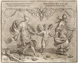 İki Alegorik Kadınla Aşk Tanrısı Dansı by Paulus Moreelse