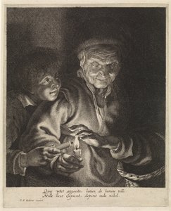 Mumlar ile yaşlı kadın ve çocuk by Paulus Pontius