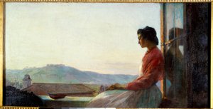 Jovanina pencere desteğinde oturuyor. Pavel Chistiakov