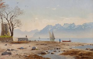 Haldimand Turu ile Cenevre Gölü / P.Mönsted tarafından resim by Peder Monsted