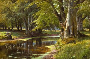 Peder Mönsted, orman deresinde yaz günü by Peder Monsted