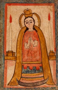 Madonna kırmızı bir elbise giyiyor, c. 1820 (ahşap panel üzerine su bazlı boya)
