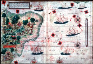 Portekizli denizciler Pedro Reinel ve Lopo Homen, c1525 tarafından Brezilya haritası. by Pedro Reinel