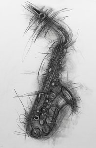 Saksafon 2005 (kağıt üzerinde kömür) by Penny Warden