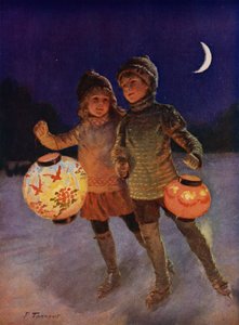 Geceleri peri fenerleriyle paten yapan kız ve erkek (renkli taş) by Percy Tarrant