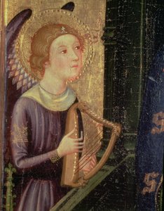 Arp çalan melek (Aballa Conca Bakiresi'nin Altarpiece'inden bir detay)