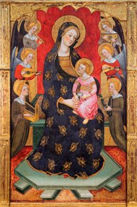 Müzisyen Meleklerle Madonna ve Çocuk - Müzik Çalan Meleklerle Madonna - Tablo Pere (Pedro) Serra (yaklaşık 1357-1406), yaklaşık 1380 - Tempera on panel - Museu Nacional d