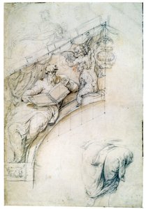 Bir Peygamber ve iki Puttos ile bir giriş kemeri üzerinde bir duvar dekorasyonu, c1525
